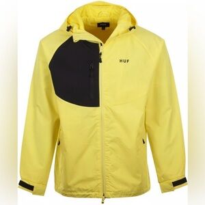 HUF Men's Neon Yellow and Black Windbreaker size Large